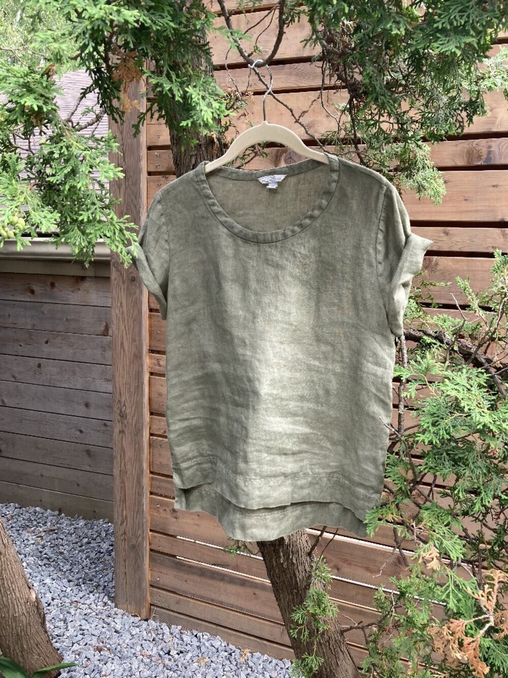 GAP Linen Summer Top, Small, Distressed Army- Green